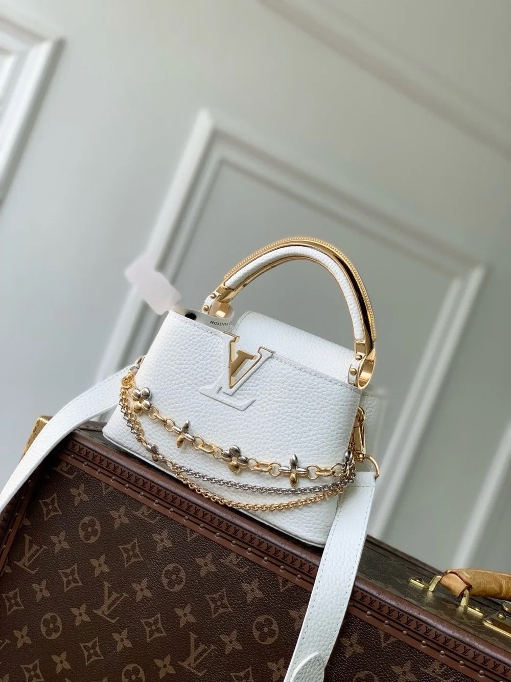Louis Vuitton White Leather Mini Top Handle Bag